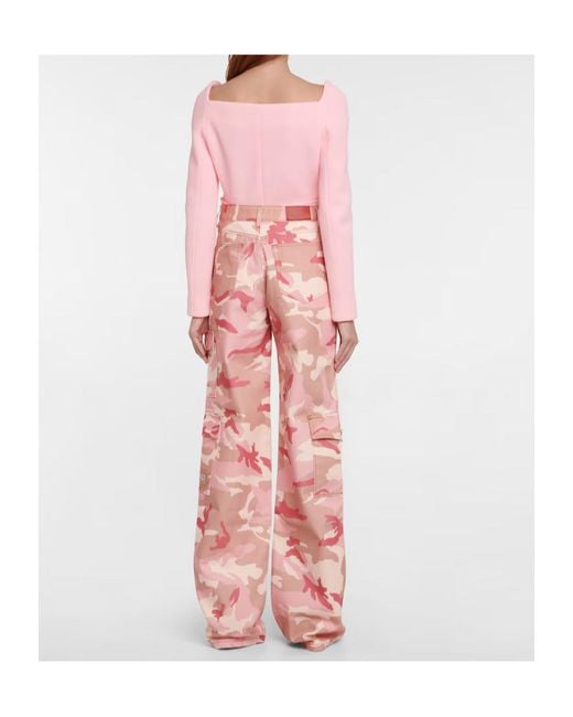Alessandra Rich Pink Camouflage High-Rise Wide-Leg Cotton Cargo Pants