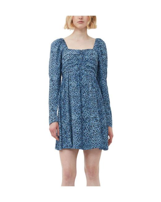 Ganni Blue Printed Crepe Mini Dress