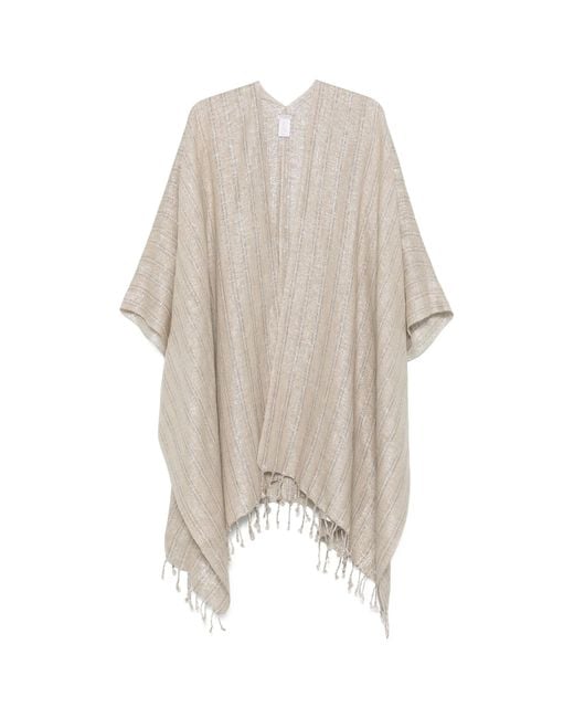 Brunello Cucinelli Natural Striped Sparkling Fringed Poncho