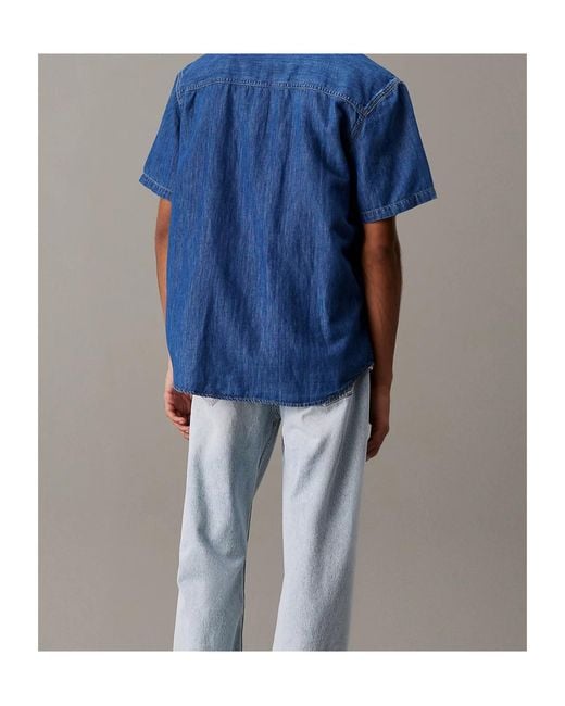 Calvin Klein Blue Denim Short Sleeve Shirt for men