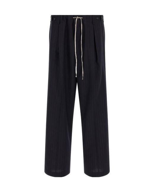 Maison Margiela Blue Pinstripe Drawstring Pleated Trousers for men