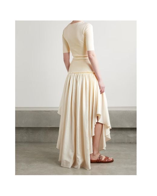 Gabriela Hearst White Sirona Paneled Gathered Wool, Silk And Linen-Blend Twill And Silk-Jersey Maxi Dress