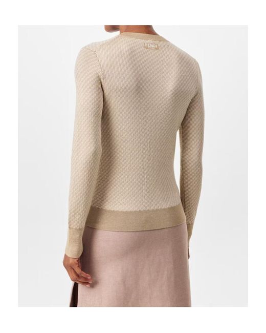 Fendi Natural Round-Neck Long-Sleeve Knitted Sweater