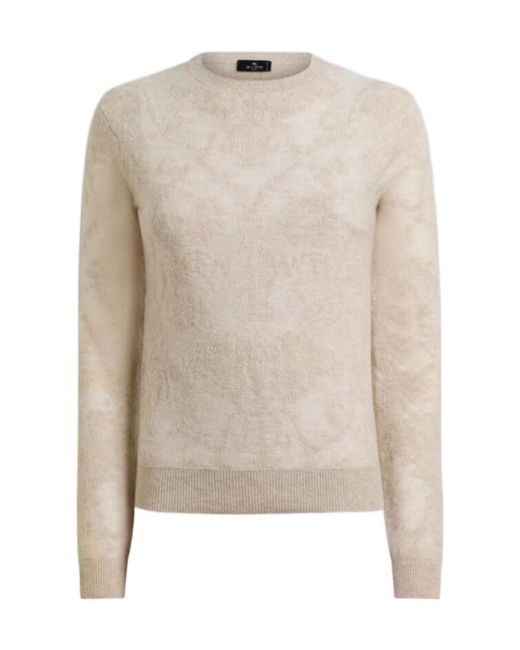 Etro Natural Wool Jacquard Sweater With Placed Motif