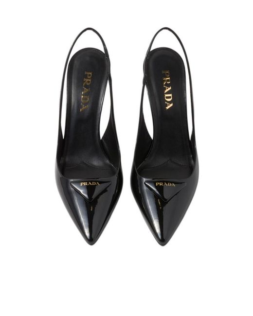 Prada Black Logo-Plaque Pointed-Toe Pumps