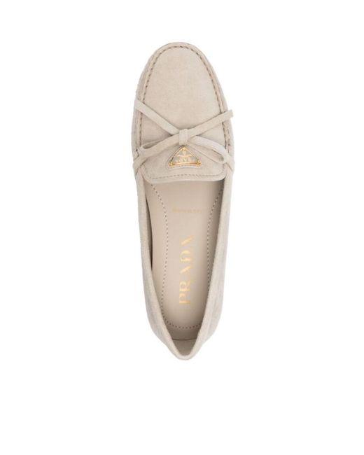 Prada White Triangle-Logo Suede Loafers