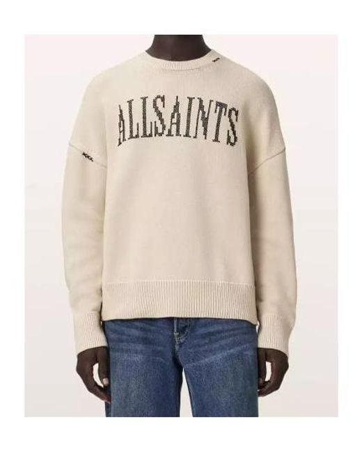 AllSaints Natural Crossed Knit Pullover for men
