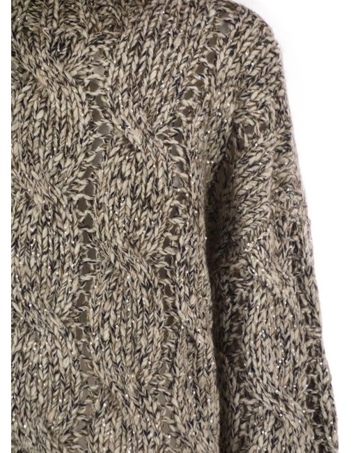 Brunello Cucinelli Brown Soft Wool, Cashmere And Mohair Turtleneck Sweater With Braided Design