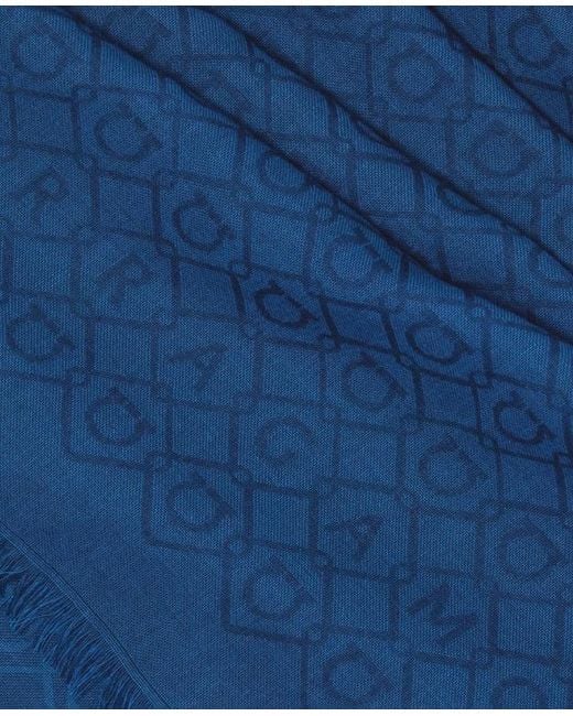Ferragamo Blue Ferragamo Allover Monogram Fringed Scarf for men