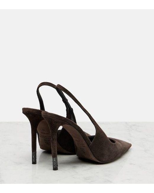 Brunello Cucinelli Black Monili Suede Slingback Pumps