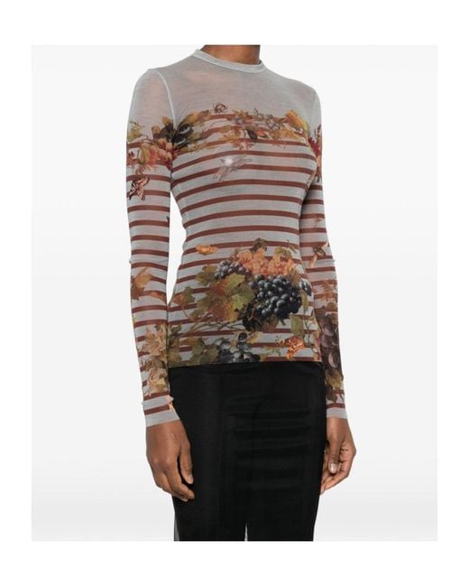 Jean Paul Gaultier White Marinière Striped Grape-Print Top