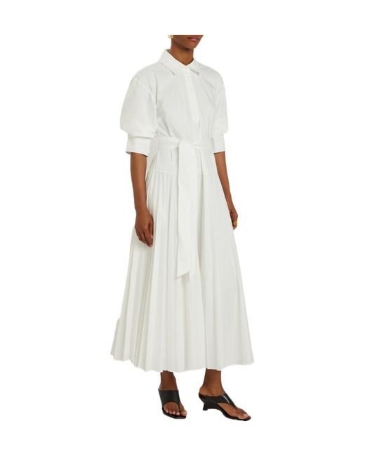 Jonathan Simkhai White Belted Cotton-Blend Poplin Maxi Dress