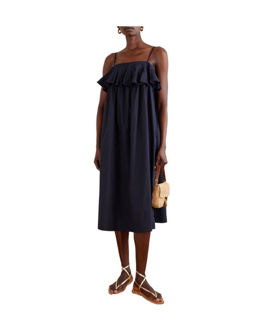 Sea Blue Lois Ruffled Cotton-Twill Midi Dress