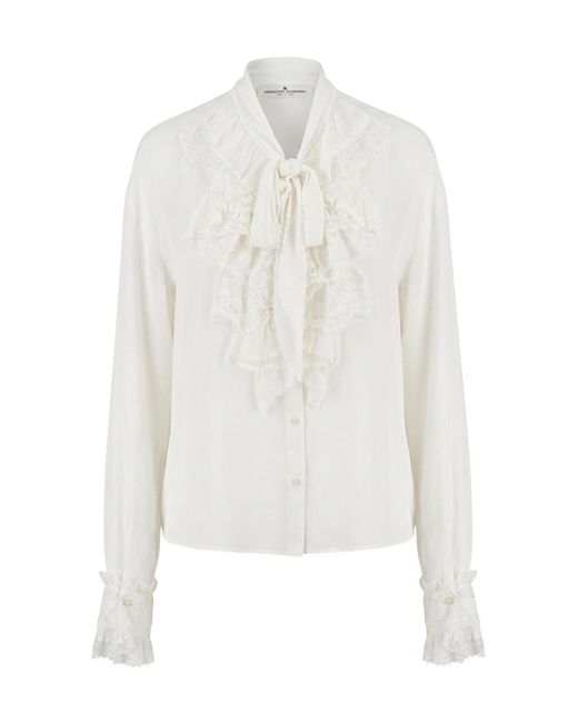 Ermanno Scervino White Long-Sleeved Tie-Front Shirt