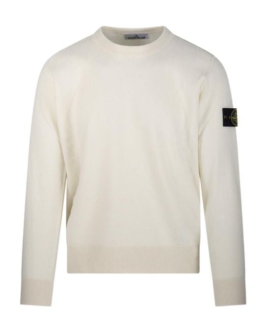Stone Island White Long-Sleeved Pullover for men