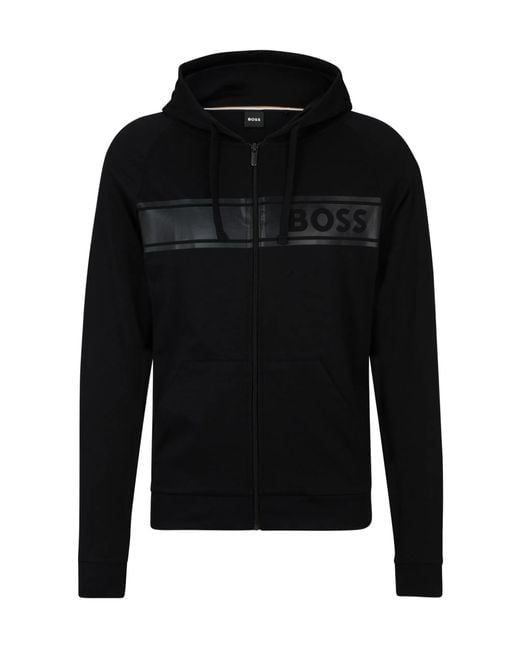 Boss Black Logo-Print Zip-Up Hoodie for men