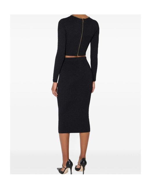 Elisabetta Franchi Black Snake-Pattern Knit Skirt