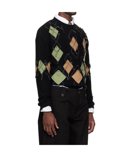ANDERSSON BELL Black Diamond-Patterned Crew Neck Sweater for men