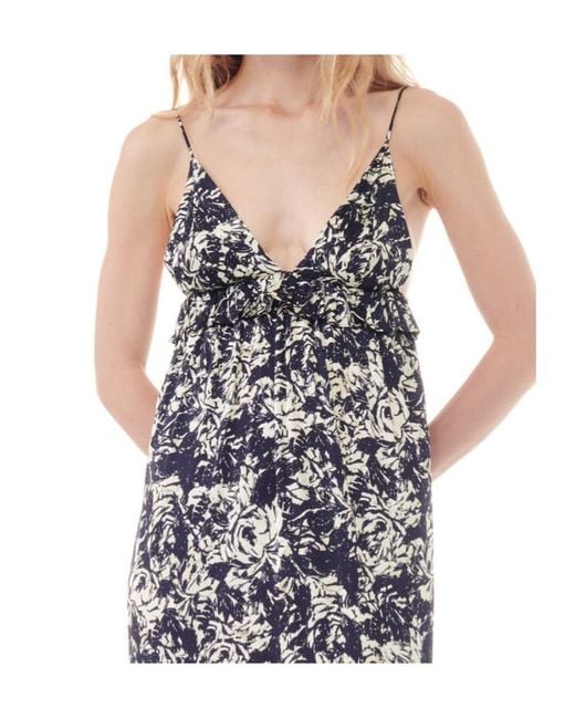 Ganni White Flan Printed Satin Strap Dress