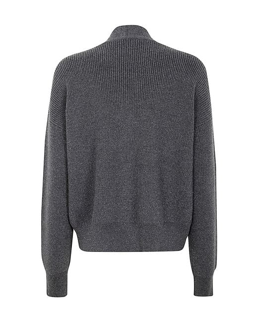 Fabiana Filippi Gray Chunky-Knit Lurex Detailed Cardigan
