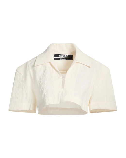 Jacquemus White Solid Cropped Top