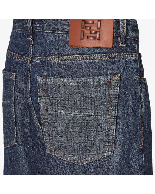 Fendi Blue Straight-Cut Long Jeans for men