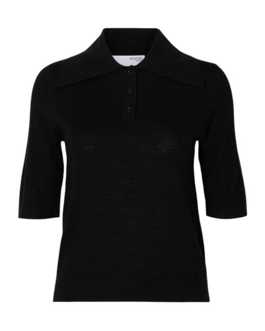 SELECTED Black Knitted Polo Shirt