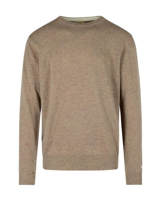 Woolrich Brown Logo Embroidered Crewneck Jumper for men