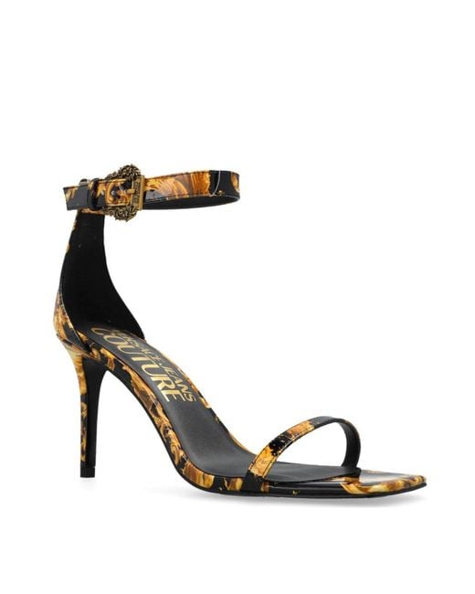 Versace Jeans Metallic Couture Baroque Printed Ankle-Strap Sandals