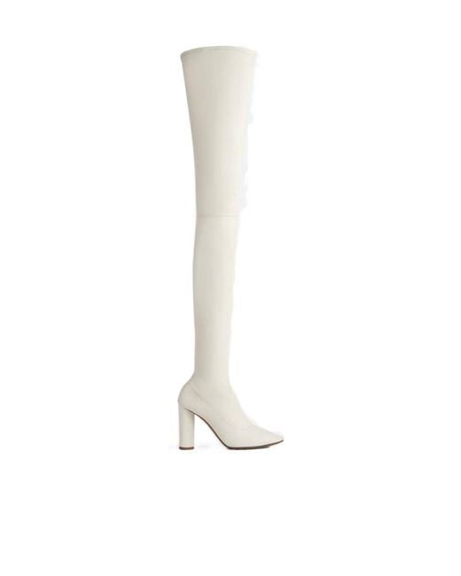 Bottega Veneta White High-Heeled Knee-High Boots