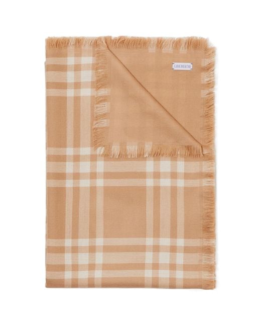 Burberry Natural Logo Embroidered Check-Pattern Frayed-Edge Scarf for men