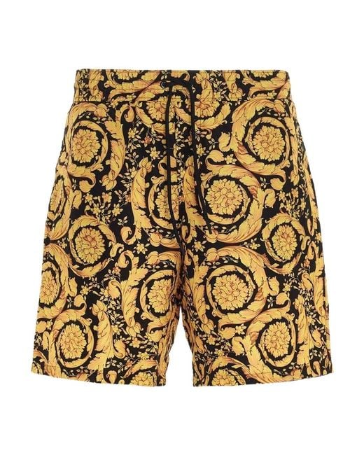Versace Yellow Barocco Printed Swim Shorts for men