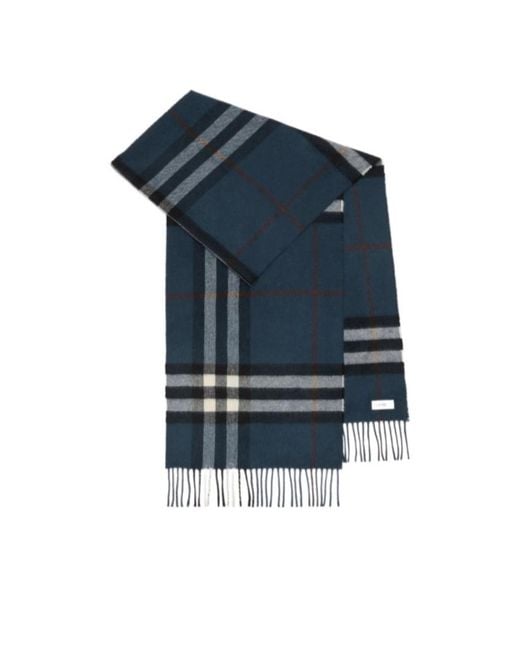 Burberry Blue Checked Fringed-Edge Scarf for men