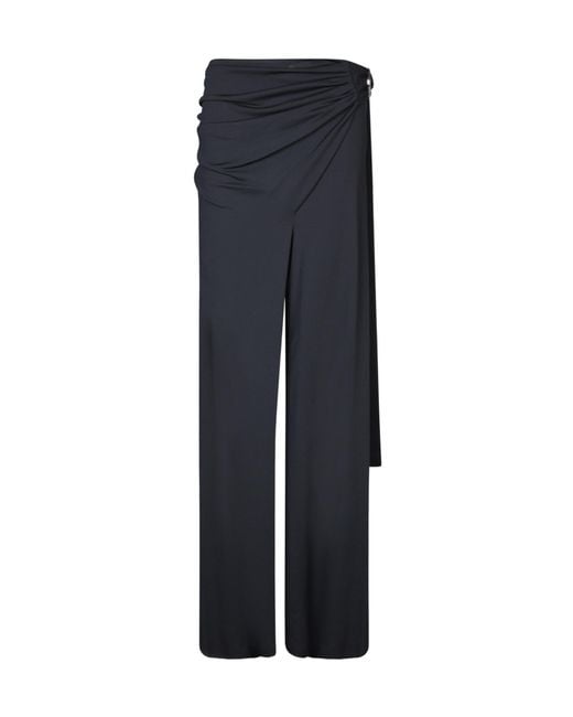 Rabanne Blue Wraparound High-Rise Palazzo Pants