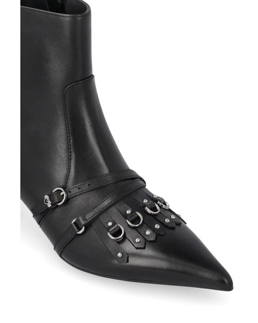 Pinko Black Buckled Pointed-Toe Ankle Boots