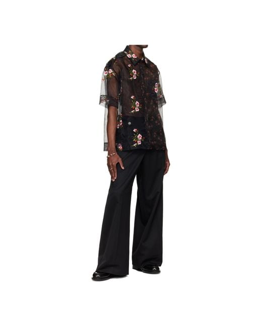 Simone Rocha Black Sheer Patchwork Loose Shirt for men