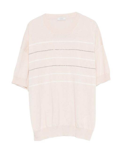 Peserico White Striped Short-Sleeve T-Shirt