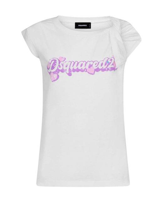 DSquared² White Logo Printed Crewneck T-Shirt