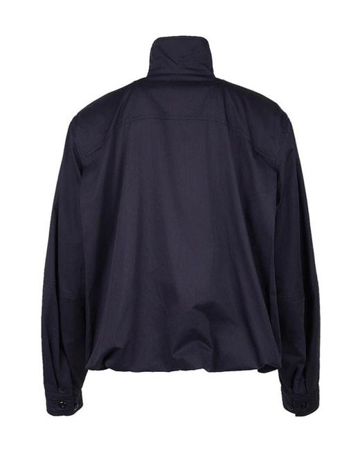 Lemaire Blue Soft Pleated High-Neck Jacket