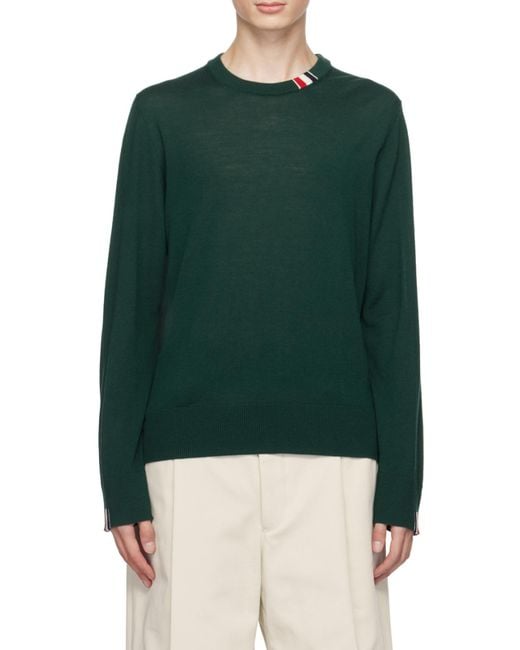 Thom Browne Green Rwb Stripe Detailed Crewneck Jumper for men