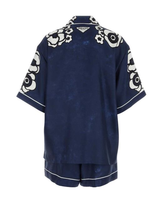 Prada Blue Floral-Print Short Pyjamas