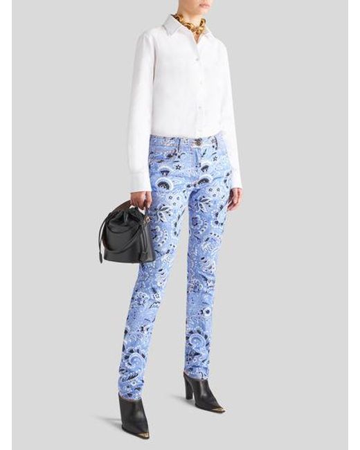 Etro Blue Bandana-Printed Mid-Rise Skinny Jeans