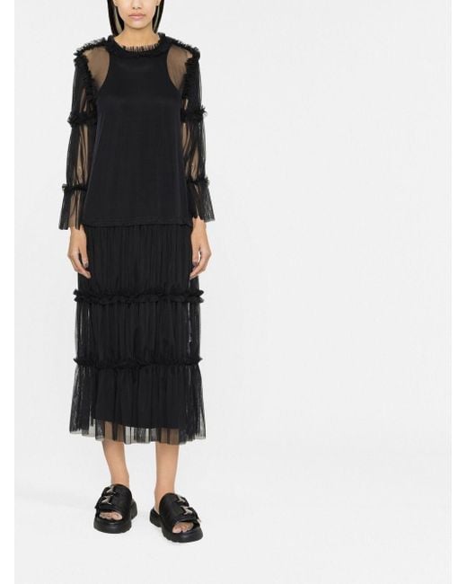 MM6 by Maison Margiela Gray Sheer Long-Length Ruffle-Trim Blouse