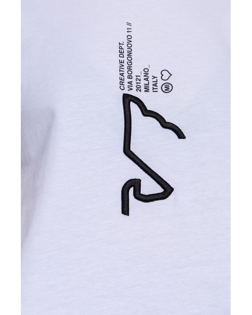 Emporio Armani White Graphic-Embroidery Logo-Print T-Shirt