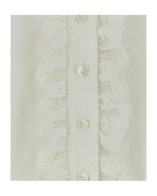 Alberta Ferretti White V-Neck Ruffled Poplin Shirt