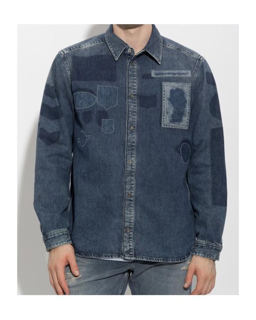 DIESEL Blue Patch-Detail Denim Shirt for men