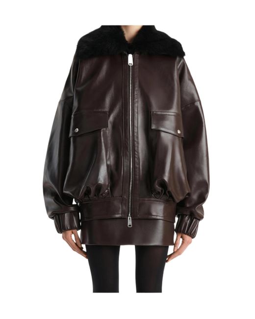 Khaite Black Daemon Oversized Leather Jacket With Shearling Collar