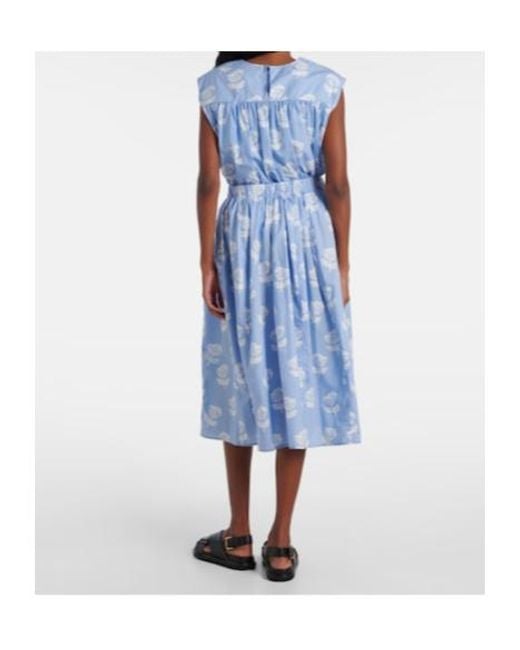 Marni Blue Floral Cotton Poplin Midi Skirt