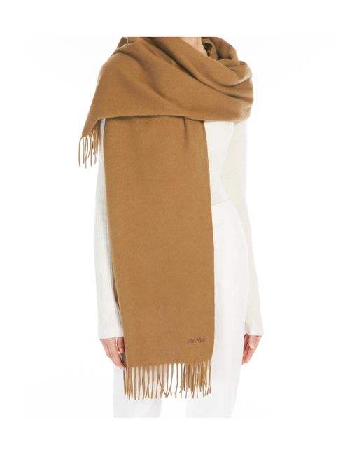 Max Mara Brown Cashmere Stole With Embroidery And Fringing