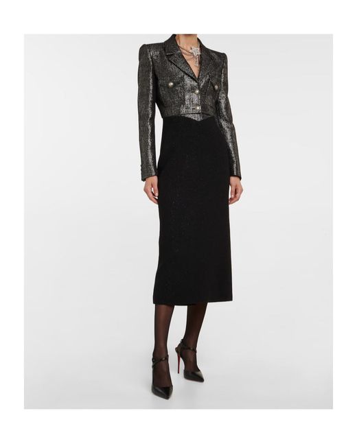 Alessandra Rich Black Tweed Midi Dress